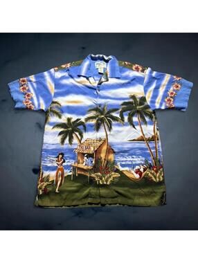 Vintage Y2K Big Dogs Hawaiian Shirt Mens Small Tiki Bar Beach Print Oversized